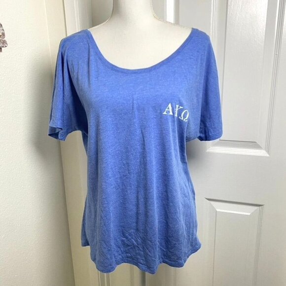 Bella Canvas AXO Alpha Chi Omega Scoop Neck Blue Tee Floral Size Medium - Picture 1 of 10